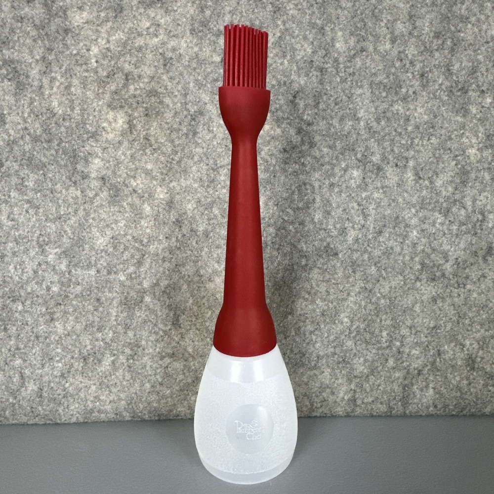 Pampered Chef Basting Bottle Red White Silicone Brush 2704 BBQ Kitchen Tool